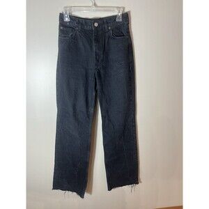 ZARA Black Wash High Rise 100% Cotton Denim Wide Leg Raw Hem Jeans Size 6